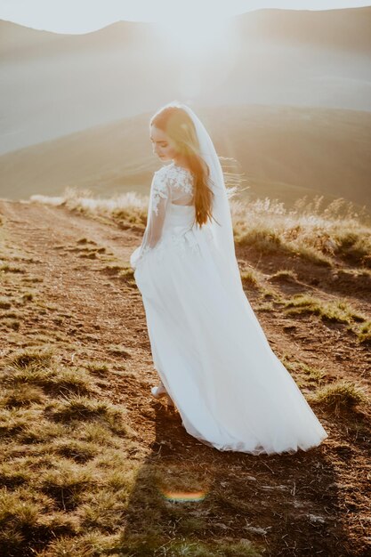 Bride portrait with a mountain view