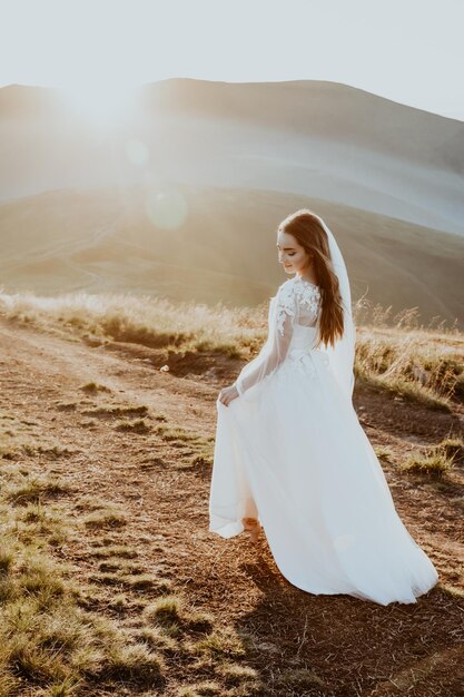 Bride portrait with a mountain view