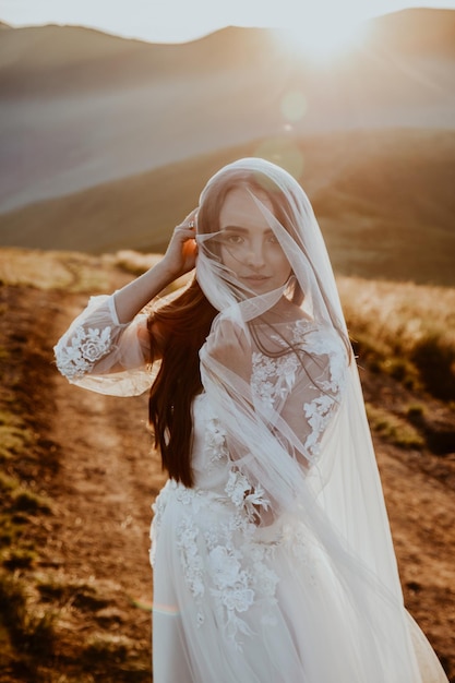 Bride portrait with a mountain view