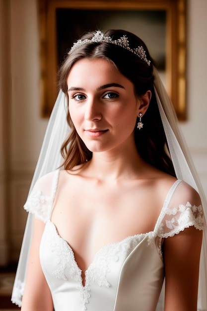 Bride wearing a tiara and earrings