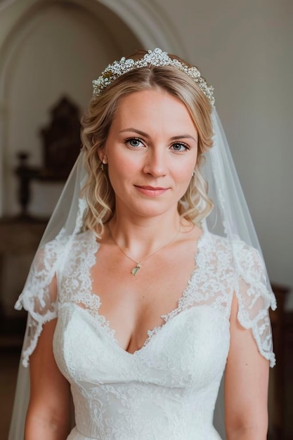 Bride wearing a wedding dress with a tiara