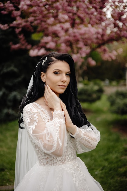 Bride in a wedding dress with a flower crown