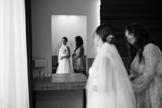 Bride in a white dress at the training camp