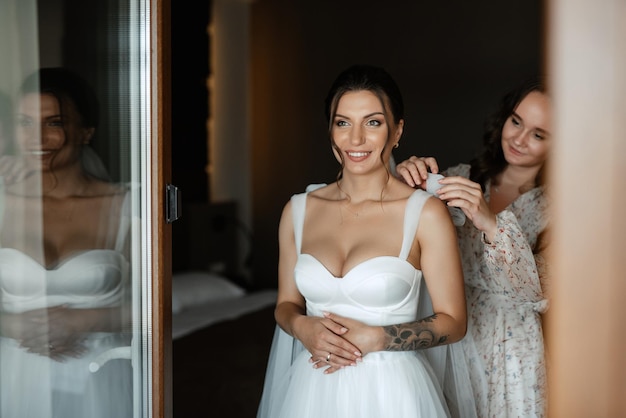 Bride in a white dress at the training camp