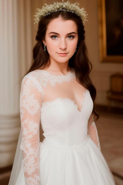 A bride in a white dress with a long sleeved top