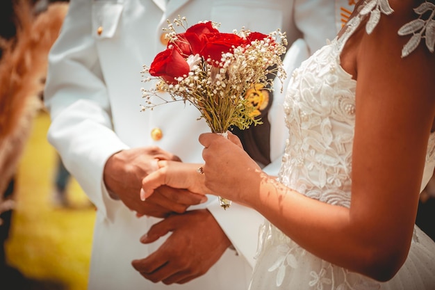 Bride with bouquet at wedding