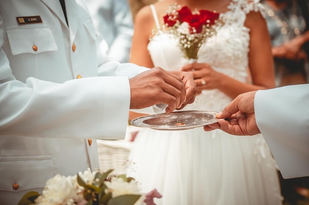 Bride with bouquet at wedding