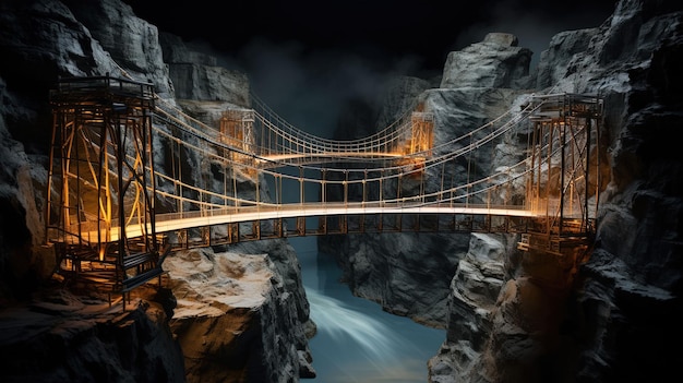 A bridge across a deep canyon UHD wallpaper