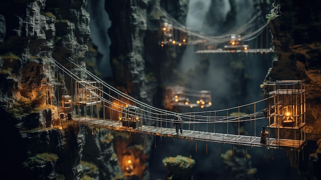 A bridge across a deep canyon UHD wallpaper