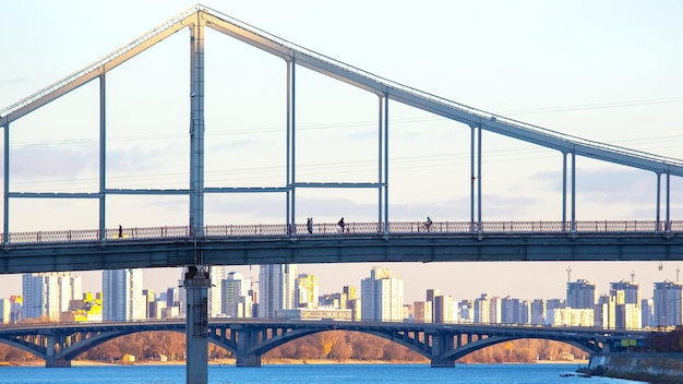 Bridge across a large river in a modern industrial city