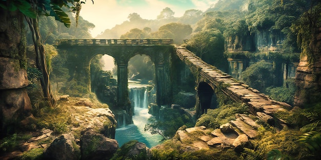 The bridge in a jungle overlooking the river