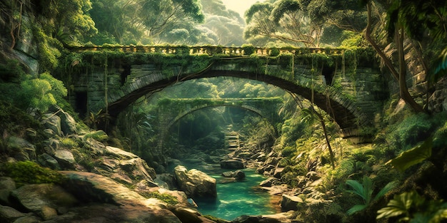 The bridge in a jungle overlooking the river