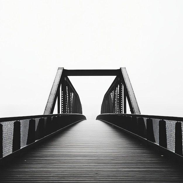 Photo bridge leading to a foggy horizon