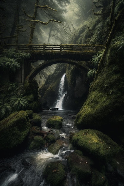 Bridge over a river in a forest