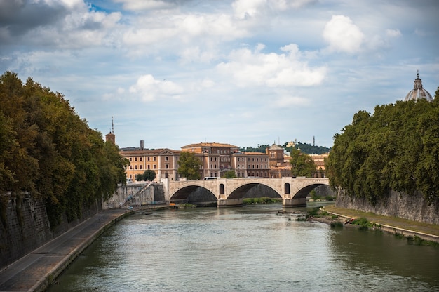 Bridge and river Tibra in Rome, Italy