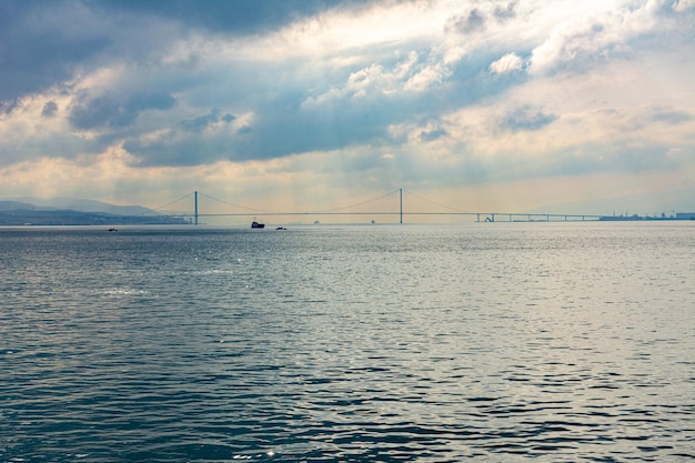 Bridge over the Sea of Marmara sea surface and clouds in the sky