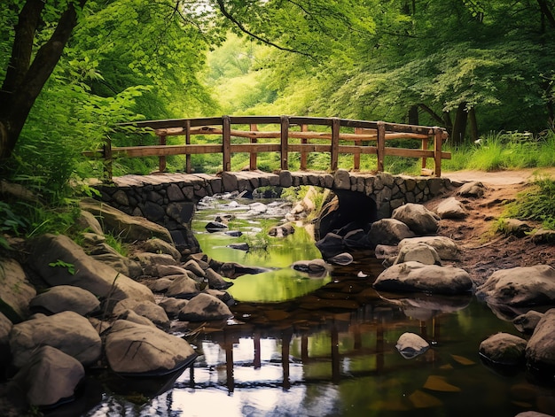 A bridge over a stream in a forest