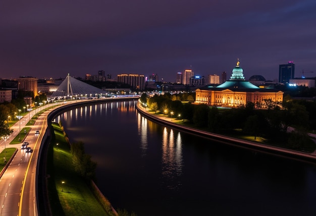 a bridge that has a bridge that says  the name of the city