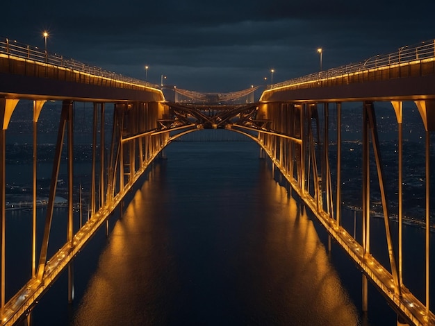 Photo a bridge that has lights on it that are lit up