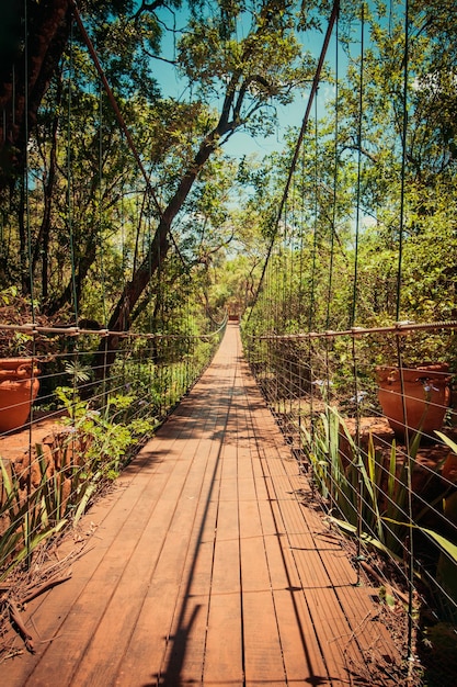 Bridge over waterfall at Brotas City Sao Paulo Space for text