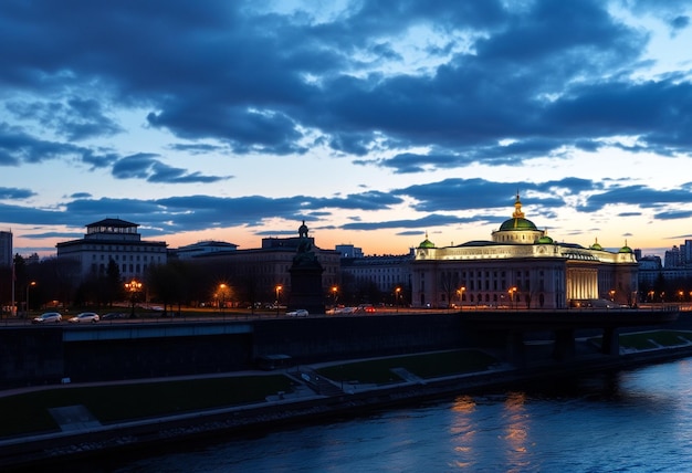 Photo a bridge with a building and a river with a bridge in the background