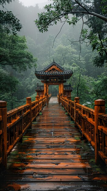 a bridge with a pagoda on it and a sign that says  the word  on it