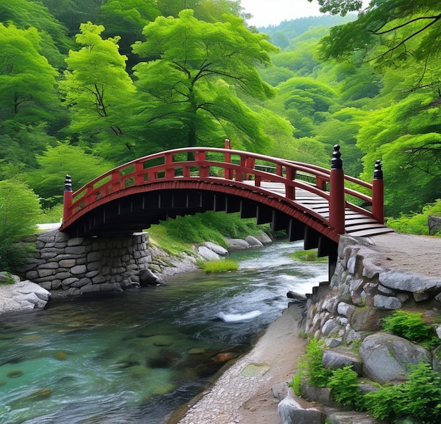 Photo a bridge with a red bridge that says  waterfall  on it