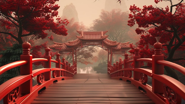 a bridge with a red gate that says  hibiscus