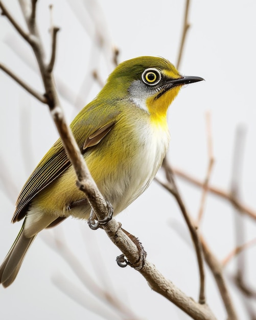 the Bridled Whiteeye standing on small branches