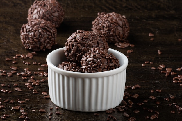 Brigadeiro.Traditional brazilian sweet chocolate. Granulated chocolate.