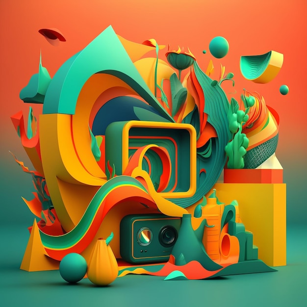 Bright 3D abstract modern fantasy illustration