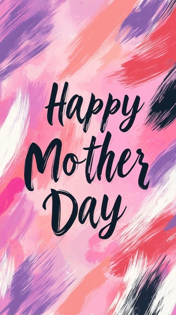 Photo bright abstract brush strokes in pink and purple highlight a festive happy mother day banner