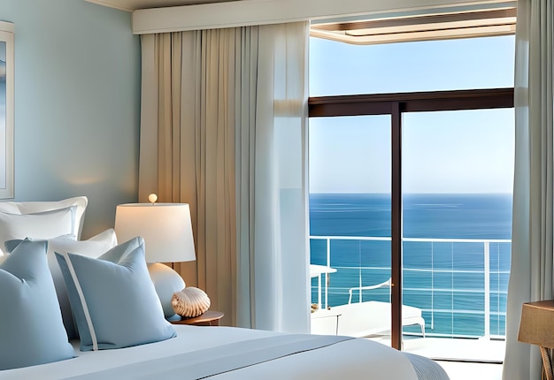 Photo bright and airy seaside bedroom with minimal decor