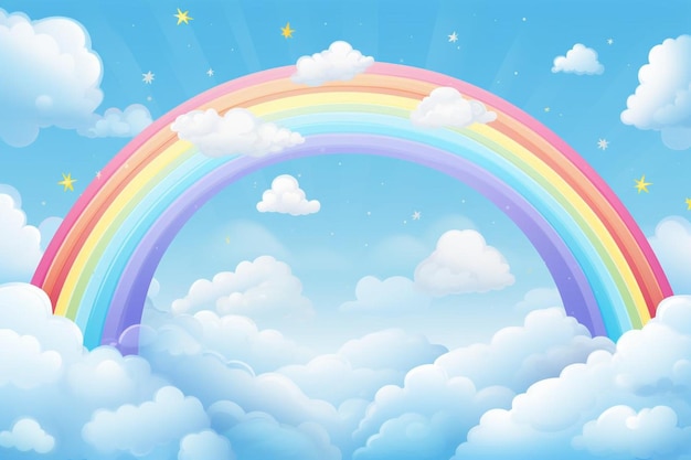 Bright arched rainbow with clouds