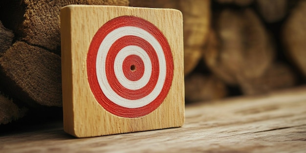 Bright arrow shooting up towards a goal with a 3D target on top of wooden blocks representing business growth and technology trends