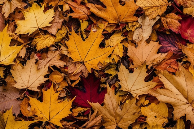 Photo bright autumn maple leaves on a blurred background autumn background