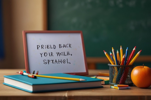 Bright Back to School Scene with Desk and Supplies on Festive Background