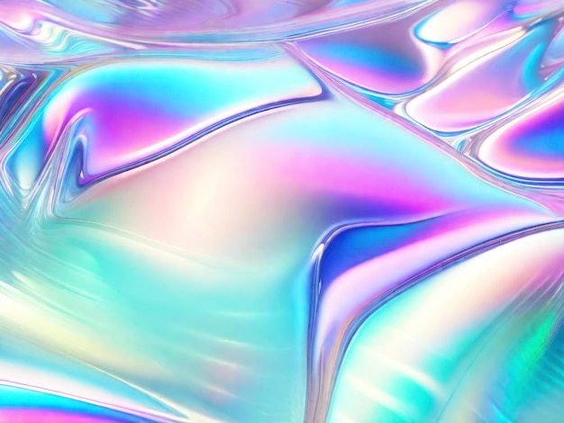 Bright background 3D volumetric convex surface with holographic opalescent colors paint drips