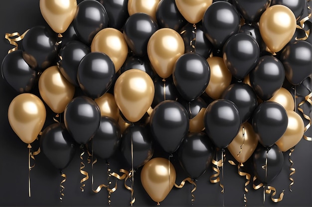 bright background with black and gold balloons