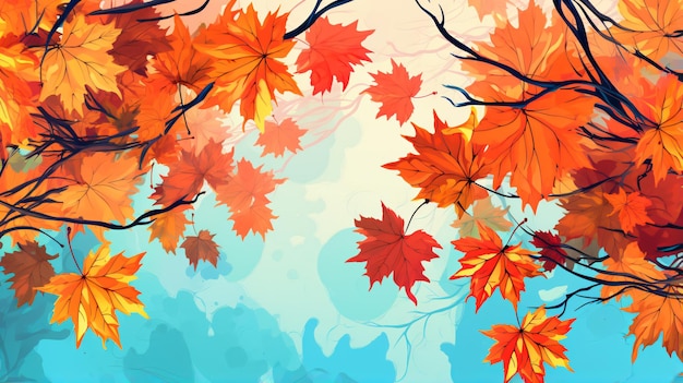 Bright background with branches of maple tree