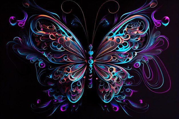 Bright and Beautiful Butterfly in Neon Lights Generative AIxA