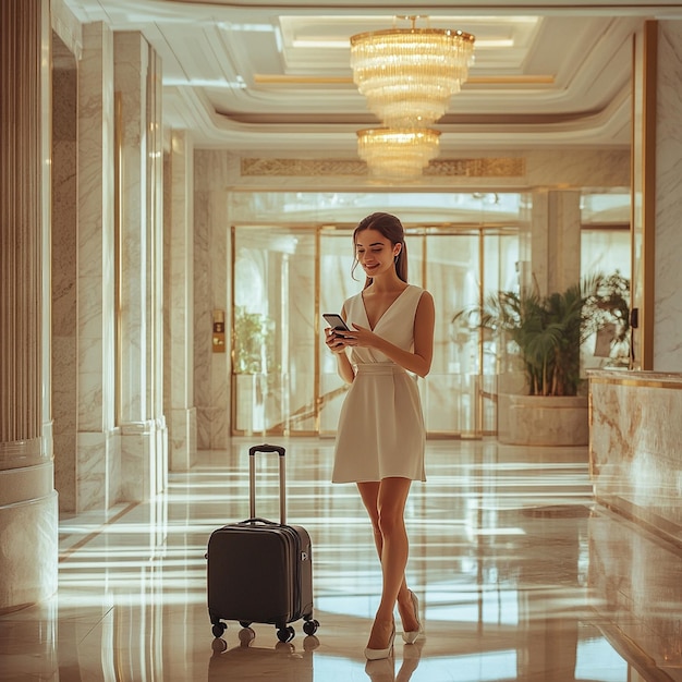 Photo bright beginnings stepping into a luxurious hotel lobby