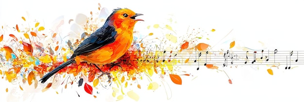 Bright bird chirping with musical notes in abstract