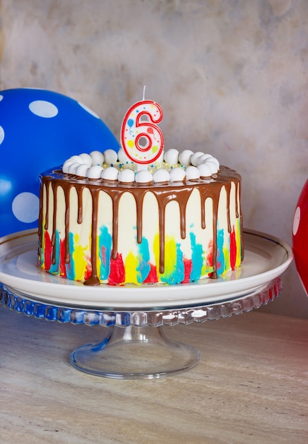 Bright birthday cake with chocolate