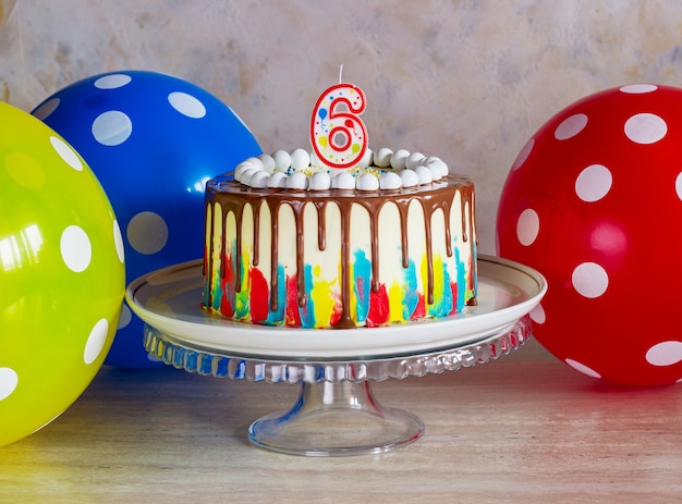 Bright birthday cake with chocolate