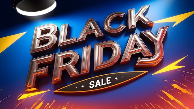 bright Black Friday Sale banner with metallic 3D lettering