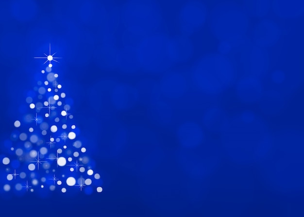 Bright blue background Defocused with lit Christmas tree