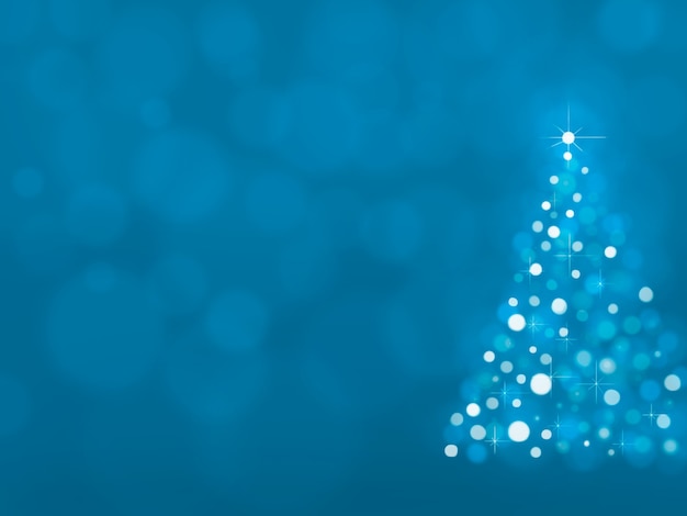 Bright blue background Defocused with lit Christmas tree