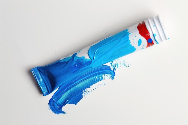 Photo bright blue paint squeezed from a tube creating vibrant strokes on a clean surface