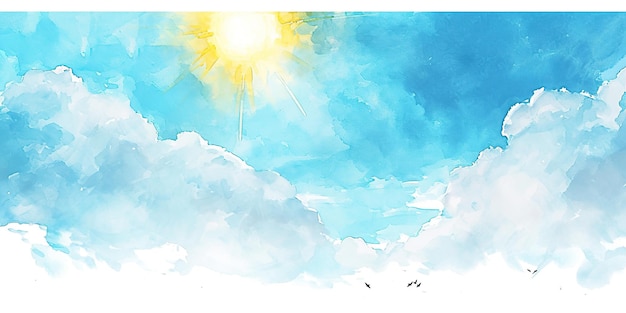 Bright Blue Sky with Sun Watercolor Illustration